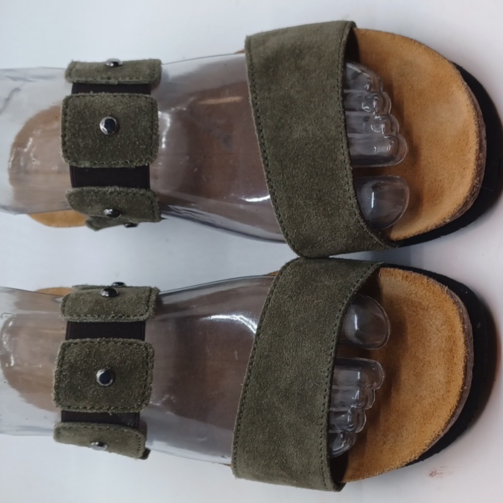 NAOT Ashley Like New Metal Stud Sandals Suede Leather 38 / 7 Cork Slide Green